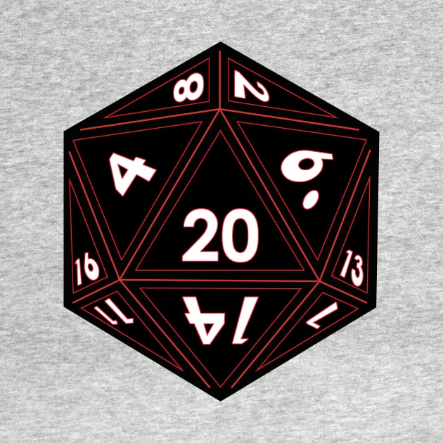 (Pocket) Black D20 Dice (Red Outline) by Stupid Coffee Designs